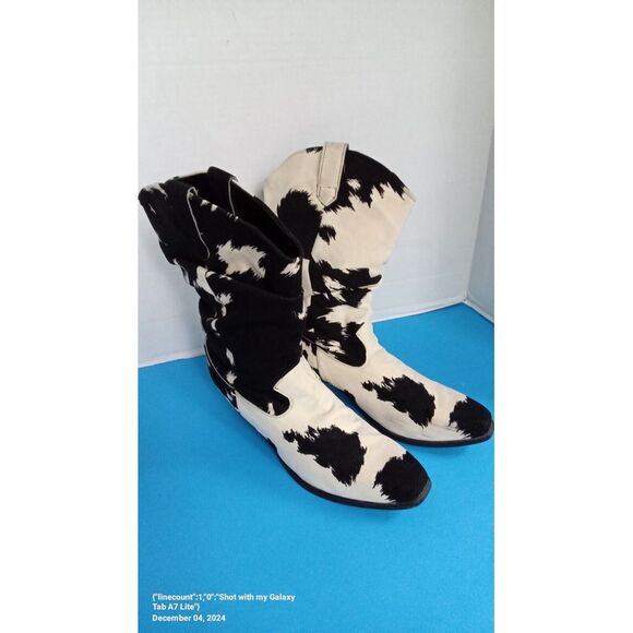 Justin Brand Basics Cow‎ Print Suede Western Boots Size 10B Cowgirl Boho Rodeo